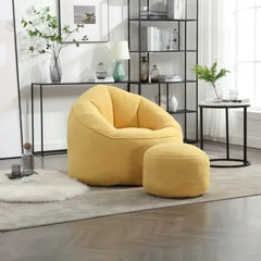 Comfy High-Pressure Foam Bean Bag Chair with Footrest - Yellow