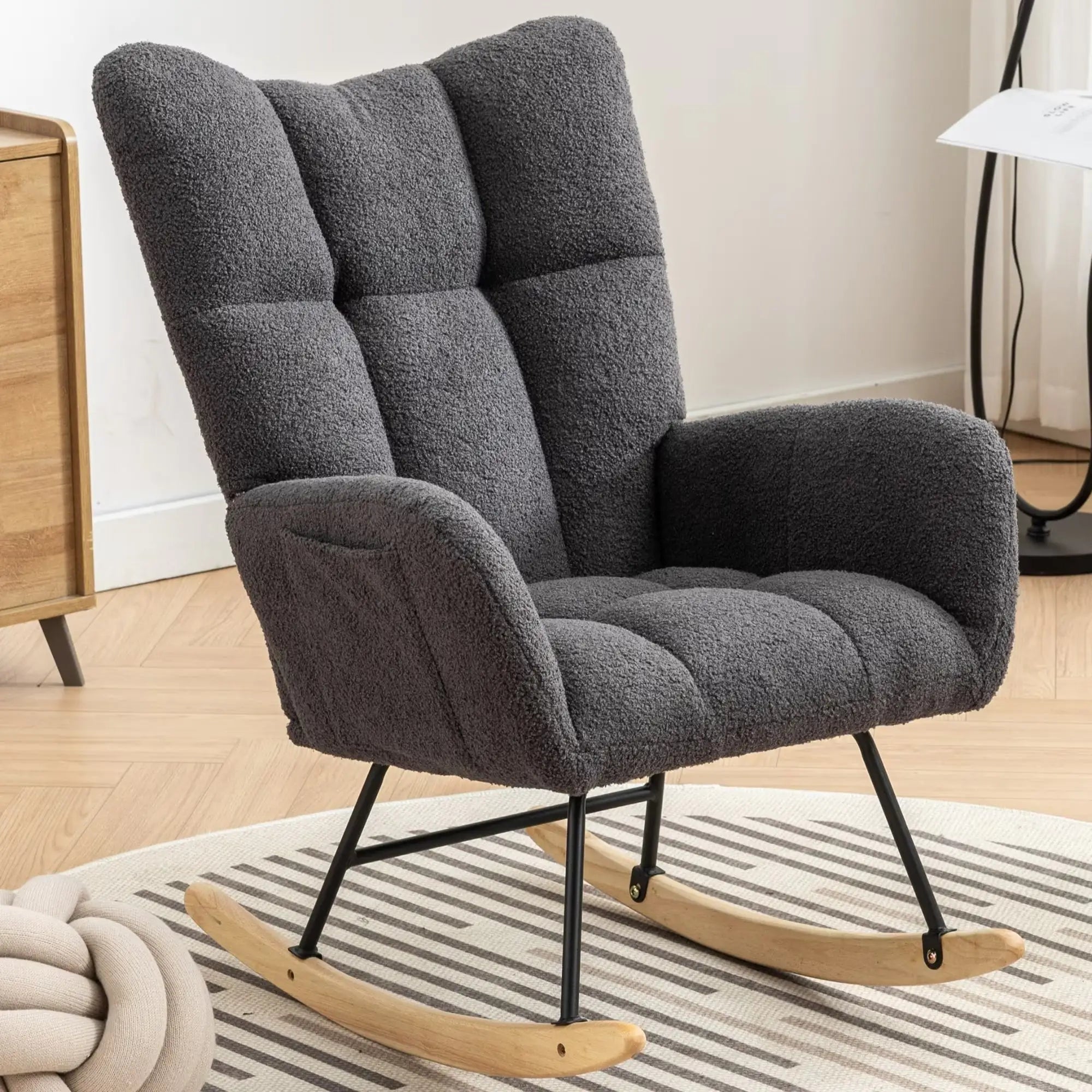 Nursery Wingback Rocker - Teddy Fabric with Wood Base