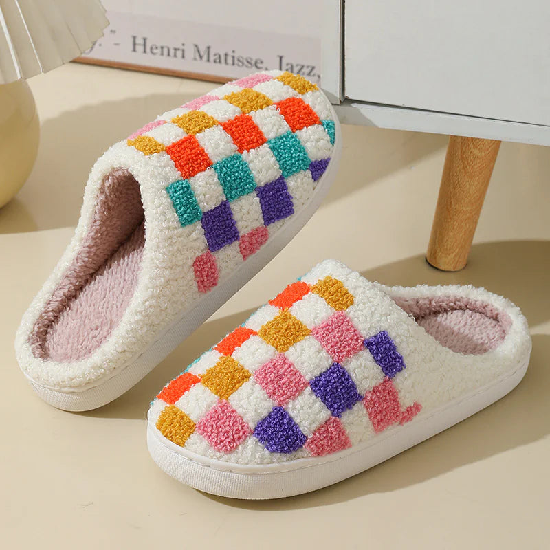 Colorful Checkerboard Cozy Home Slippers
