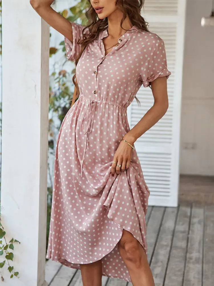 Elegant Polka Dot Ladies Shirt Dress - Chic & Versatile