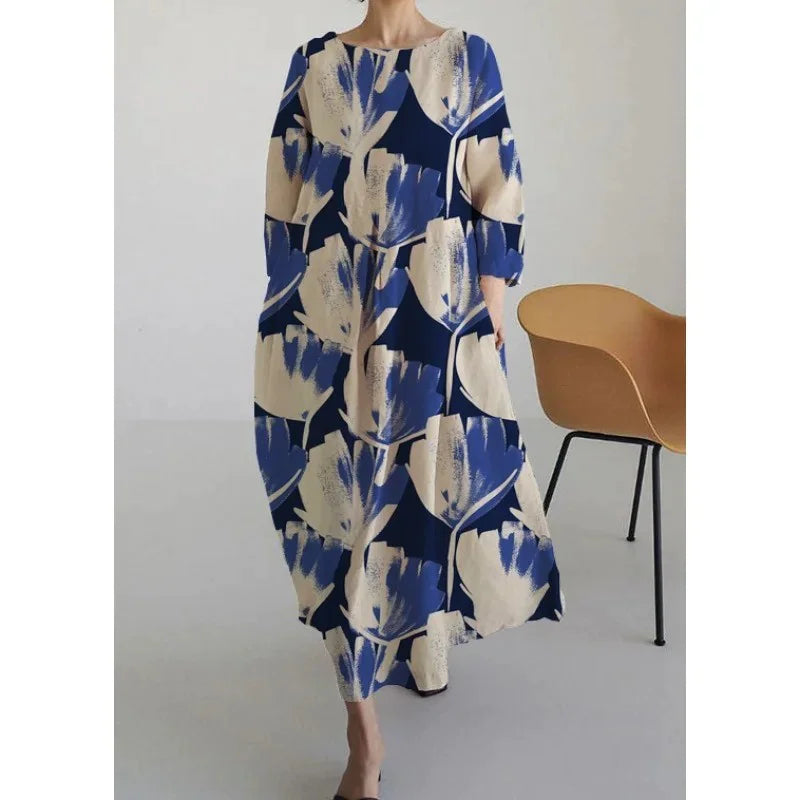Retro Geometric Long Dress - Casual & Elegant