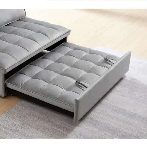Modern Velvet Convertible Sofa Bed - Grey, Double Seat