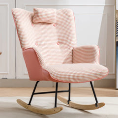 Elegant Houndstooth Fabric Rocking Chair for Nursery and Living Spaces