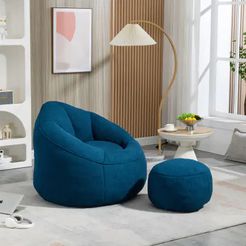 Comfy High-Pressure Foam Bean Bag Chair With Footrest - Blue
