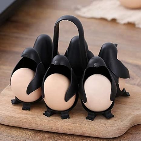 Penguin-Design Egg Cooker & Storage Rack - Holds 6 Eggs
