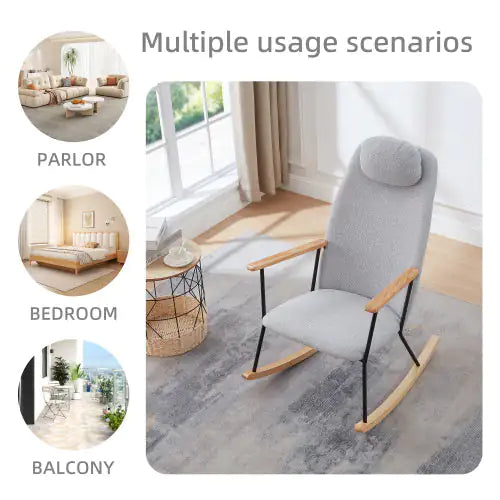 Light Grey Upholstered Rocking Chair - High Comfort Design