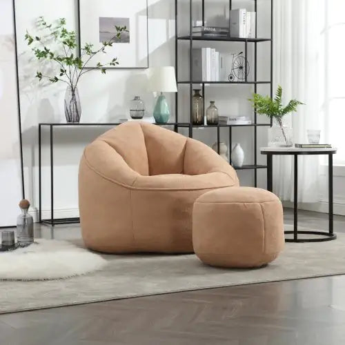 Comfy High-Pressure Foam Bean Bag Chair With Footrest - Tan