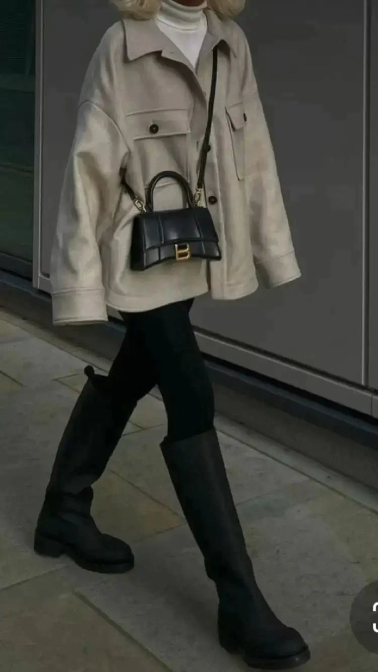 Chic Sand Hourglass Small Leather Bag - Versatile & Stylish