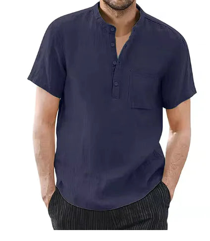 Men's Casual Cotton Linen T-Shirt - Breathable Summer Top
