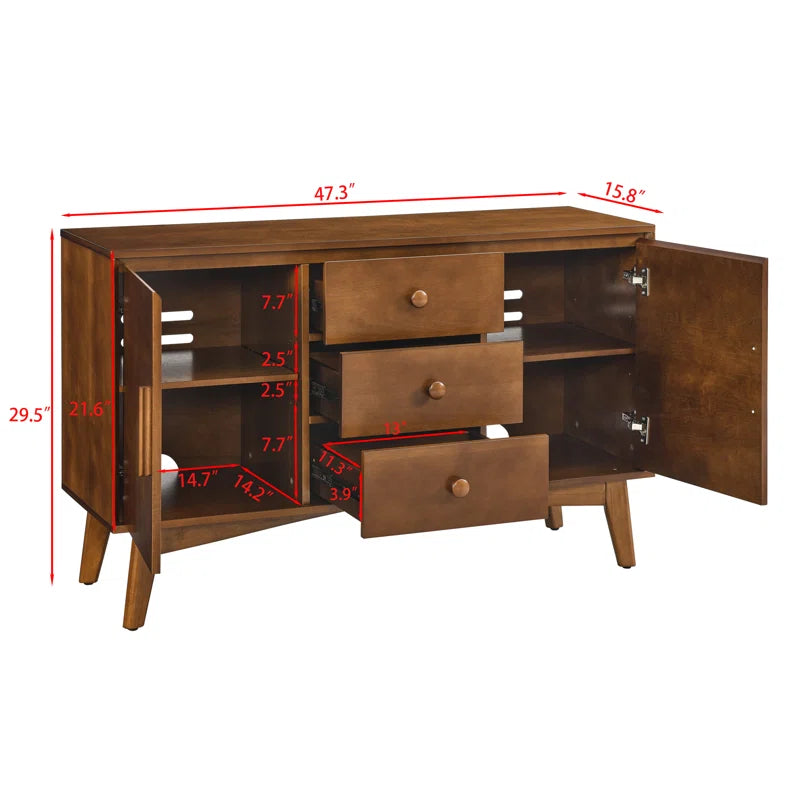 Medieval Modern Walnut Buffet Cabinet with Lockers