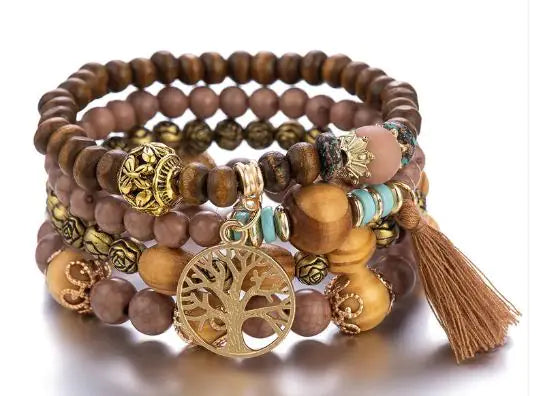 Multilayer Boho Bracelet with Tree of Life Pendant