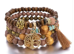 Multilayer Boho Bracelet with Tree of Life Pendant