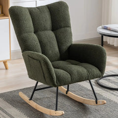 Nursery Wingback Rocker - Teddy Fabric with Wood Base