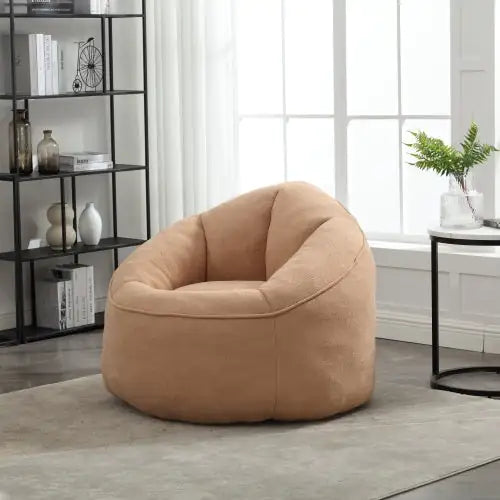 Comfy High-Pressure Foam Bean Bag Chair With Footrest - Tan
