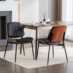 Modern Retro Dining Chairs Set of 2 - Faux Leather with Metal Legs