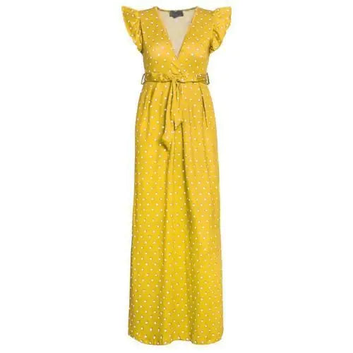 Chic Polka Dot V-Neck Dress with Petal Sleeves