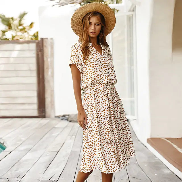 Elegant Polka Dot Ladies Shirt Dress - Chic & Versatile