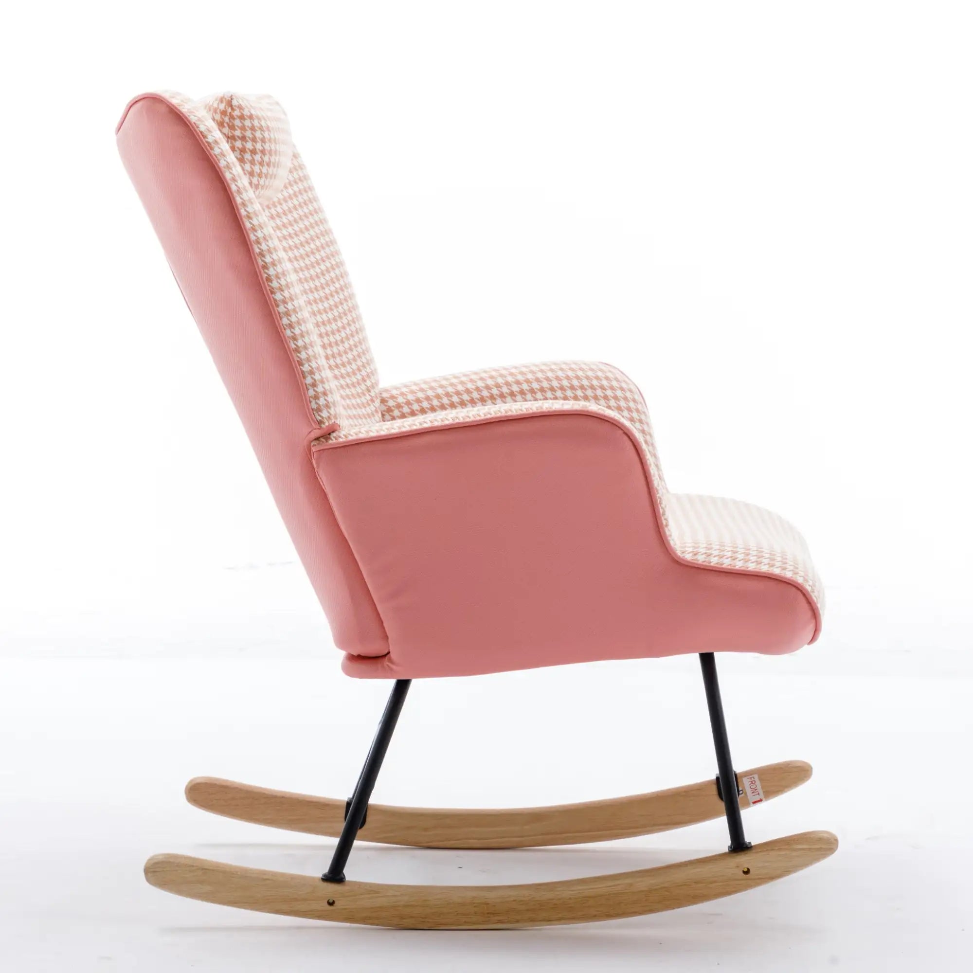 Elegant Houndstooth Fabric Rocking Chair for Nursery and Living Spaces