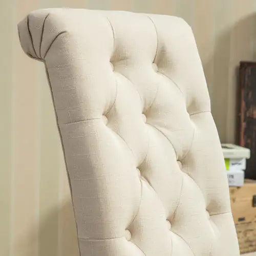 Tan Solid Wood Tufted Parsons Dining Chairs, Set of 2