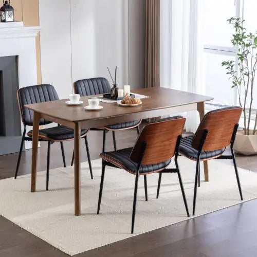 Modern Retro Dining Chairs Set of 2 - Faux Leather with Metal Legs