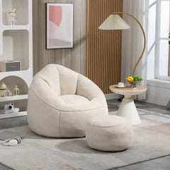 Comfy High-Pressure Foam Bean Bag Chair With Footrest - Beige