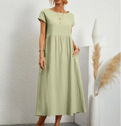 Breathable Cotton-Linen Sleeveless Dress with Pockets