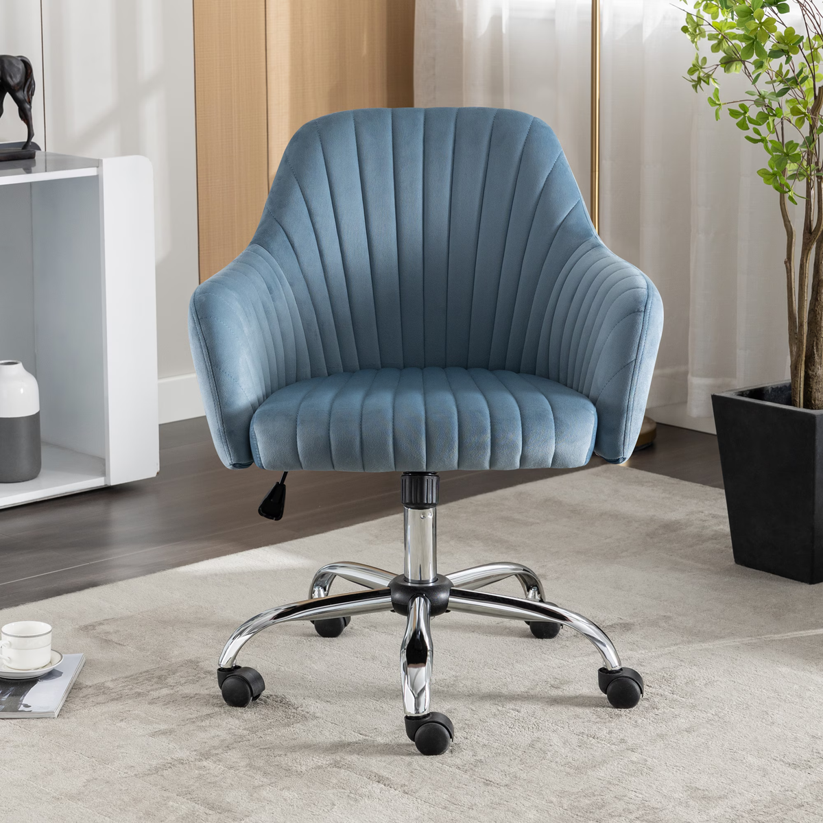 Office Desk Chair with Adjustable Height & Casters - Blue Velvet
