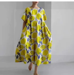 Retro Geometric Long Dress - Casual & Elegant