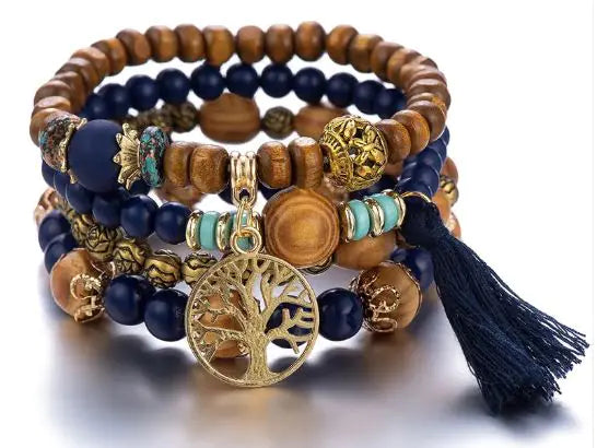 Multilayer Boho Bracelet with Tree of Life Pendant