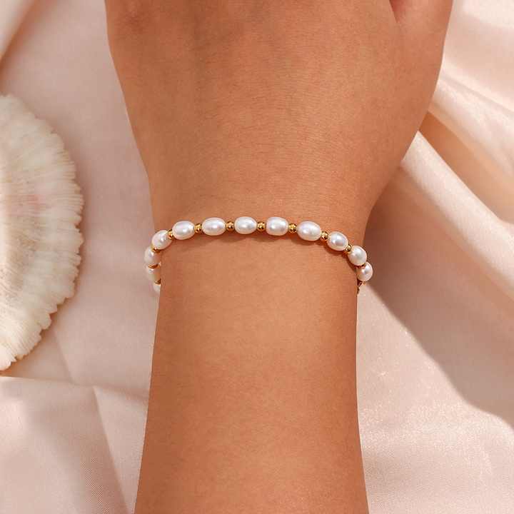 18k Plated Stainless Steel Freshwater Pearl Bracelet