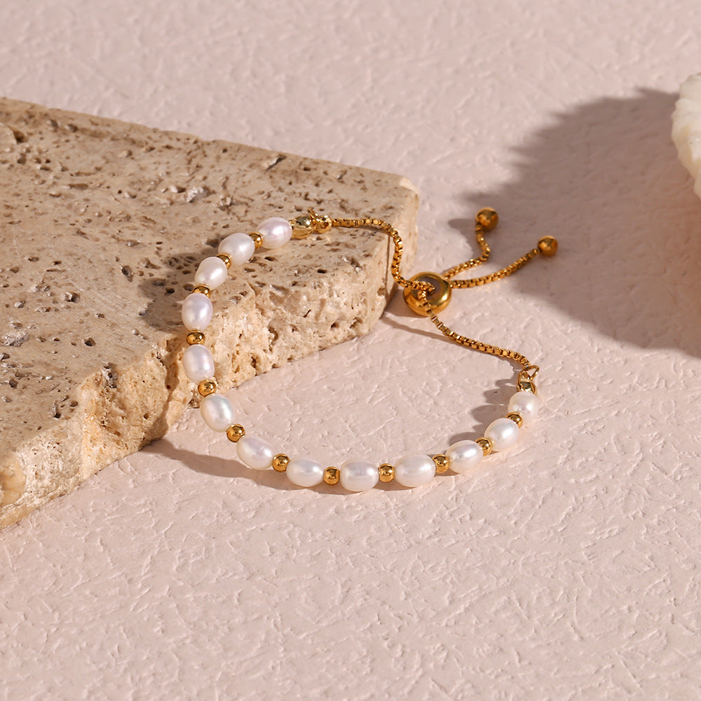 18k Plated Stainless Steel Freshwater Pearl Bracelet