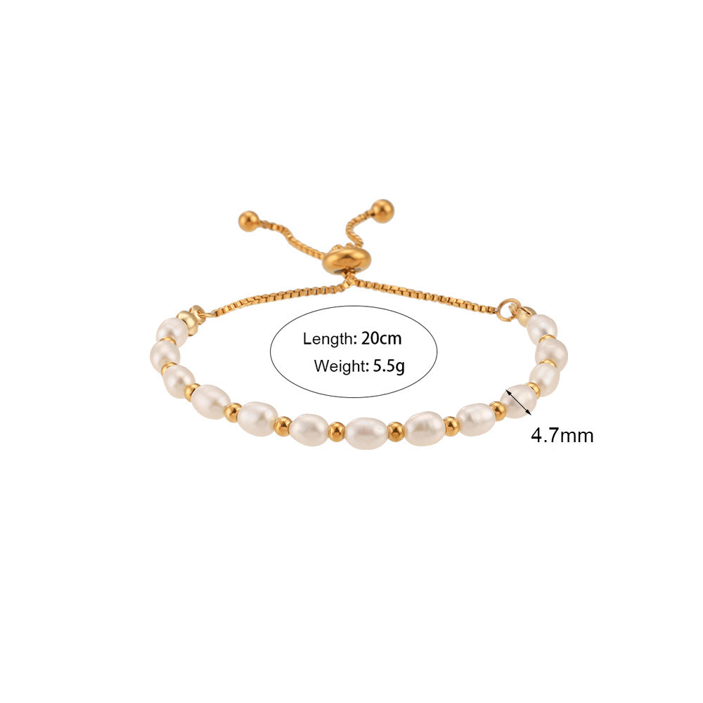 18k Plated Stainless Steel Freshwater Pearl Bracelet