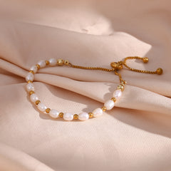 18k Plated Stainless Steel Freshwater Pearl Bracelet
