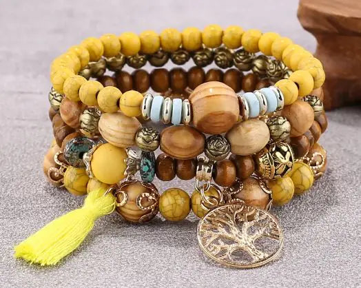 Multilayer Boho Bracelet with Tree of Life Pendant