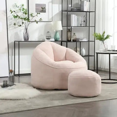 Comfy High-Pressure Foam Bean Bag Chair With Footrest - Pink
