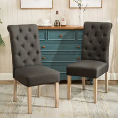 Charcoal Tufted Solid Wood Parsons Dining Chair, Set of 2