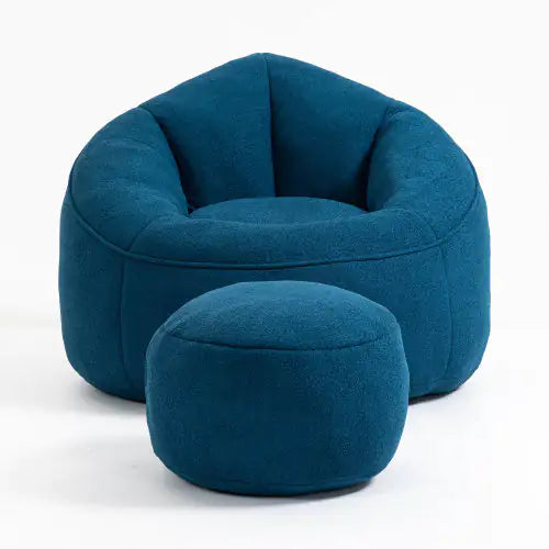 Comfy High-Pressure Foam Bean Bag Chair With Footrest - Blue