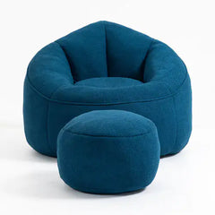 Comfy High-Pressure Foam Bean Bag Chair With Footrest - Blue