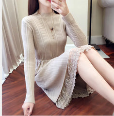 Elegant Knit Sweater Dress with Ruffle Details
