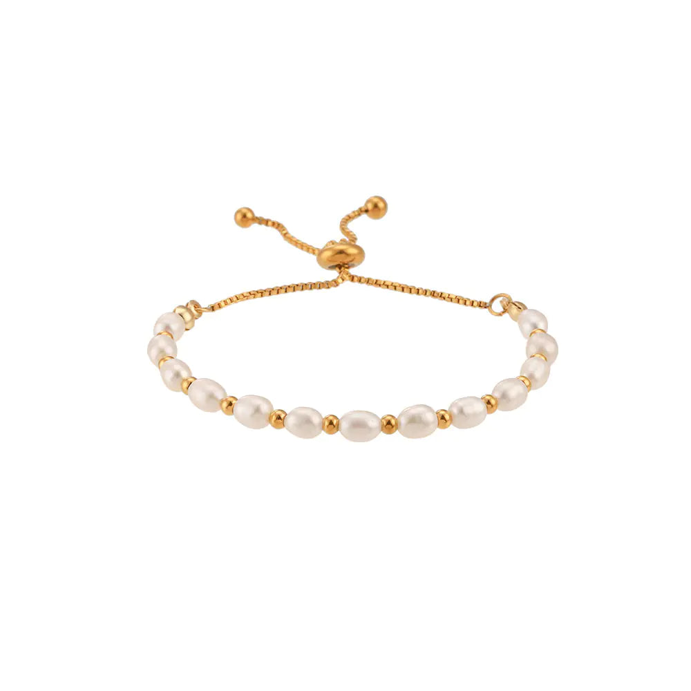 18k Plated Stainless Steel Freshwater Pearl Bracelet