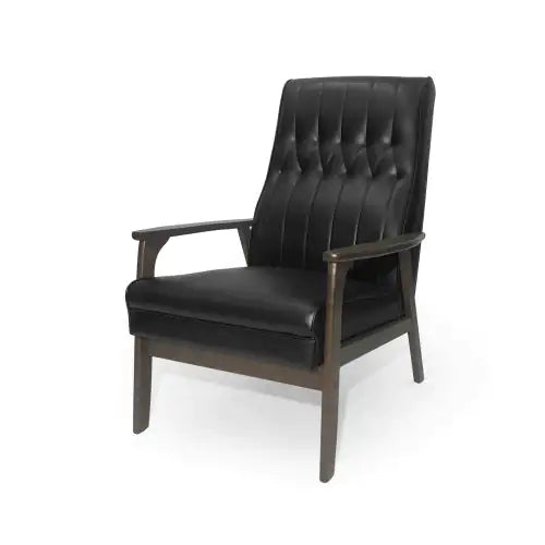 Mid-Century Modern Accent Chair, Matte Black Faux Leather
