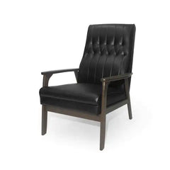 Mid-Century Modern Accent Chair, Matte Black Faux Leather