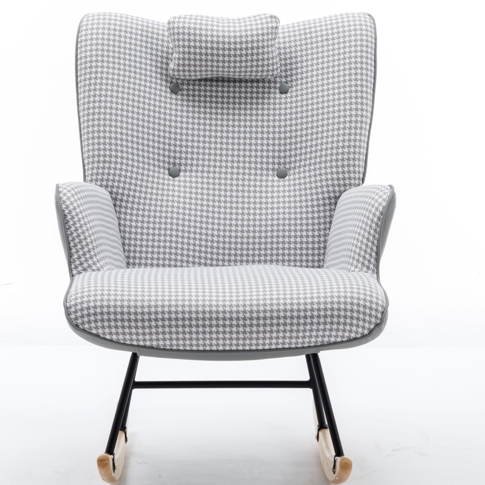 Elegant Houndstooth Fabric Rocking Chair for Nursery and Living Spaces