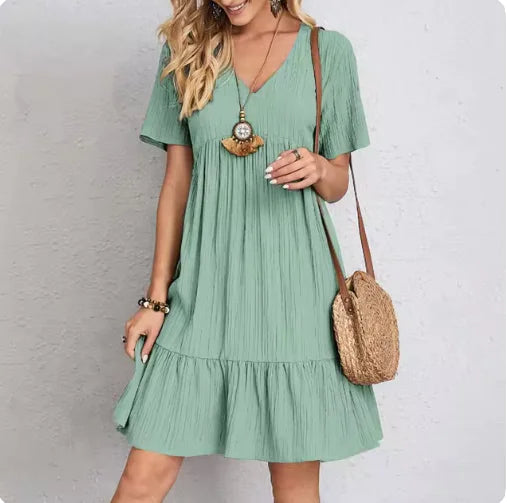 Romantic V-Neck Midi Dress – Versatile & Stylish