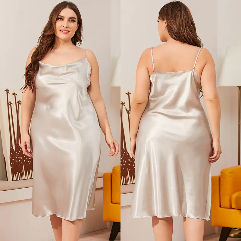 Luxurious Plus Size Satin Cowl Neck Cami Nightdress