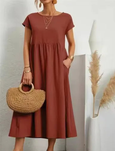 Breathable Cotton-Linen Sleeveless Dress with Pockets