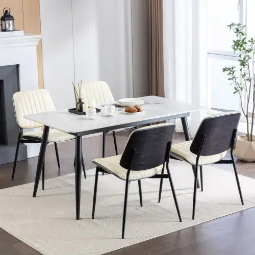 Mid-Century Modern Dining Chairs Set of 2 - Faux Leather w/ Walnut Back