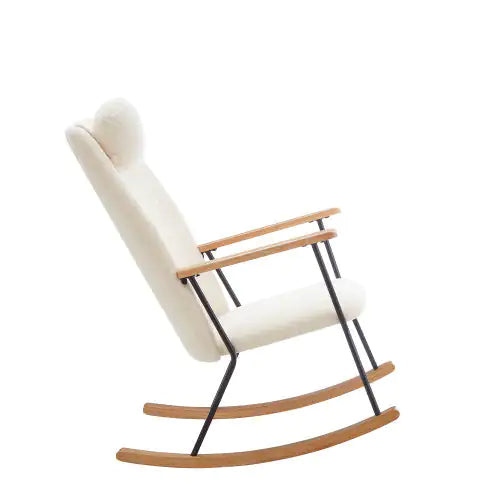 White Modern Rocking Chair with High Backrest and Armrests