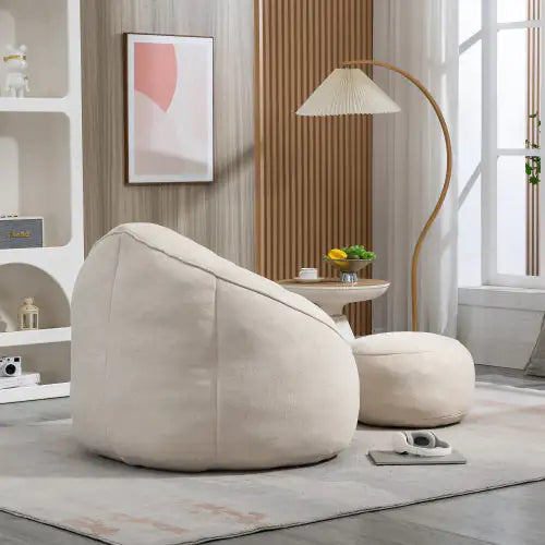 Comfy High-Pressure Foam Bean Bag Chair With Footrest - Beige