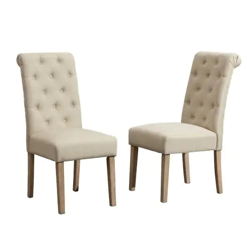 Tan Solid Wood Tufted Parsons Dining Chairs, Set of 2